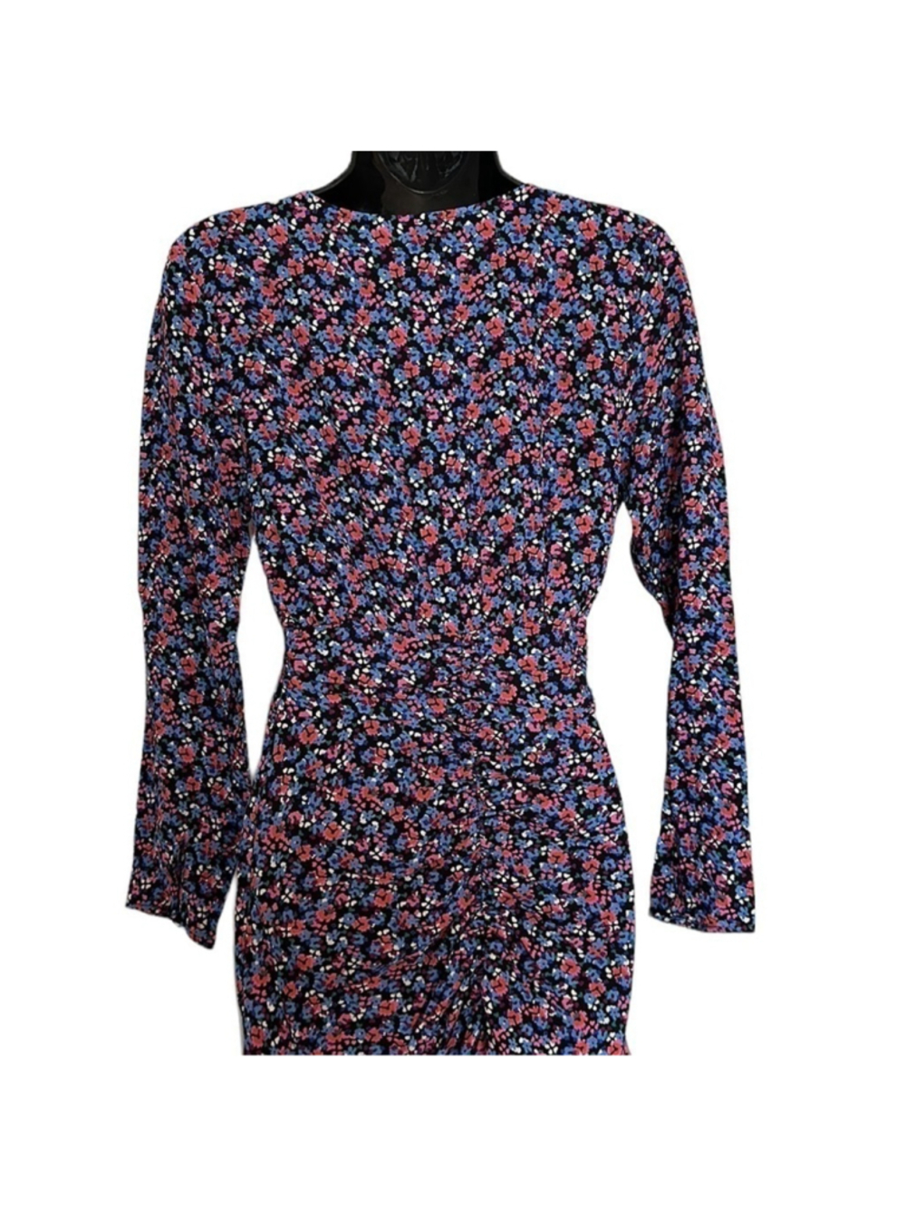 Zara dress ruched button front floral mini dress sz XS NWT - Picture 8 of 11